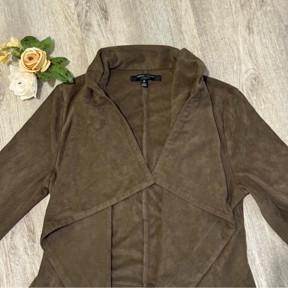 NEW Romeo + Juliet Couture ~ Brown Women's Suede Open Front Jacket ~ Size Small - Picture 3 of 8